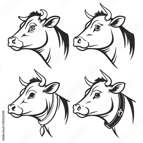 cow head icon set of 6 silhouette icon vector on w (1).eps
