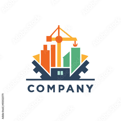 Construction crane and cityscape logo design for building company