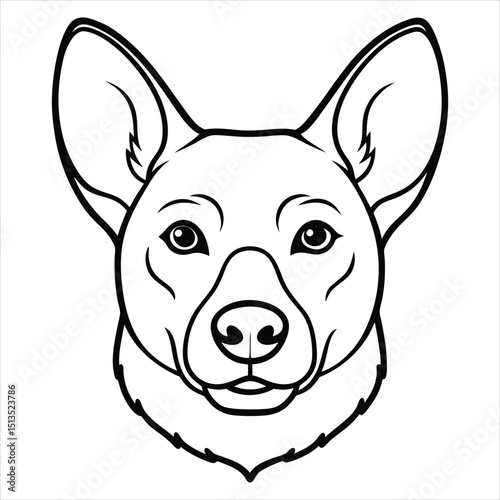 Dingo Corgi dog hybrid head outline graphic isolated on white background