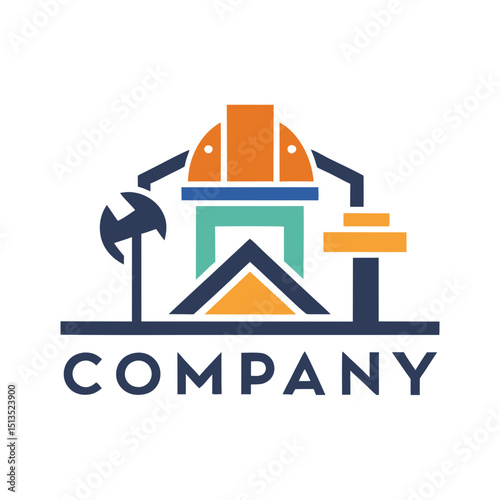 Abstract industrial construction company logo in blue orange tones