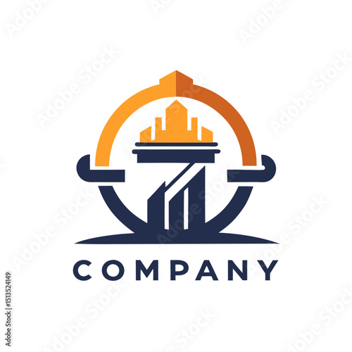 Modern architecture logo design featuring buildings and circular elements