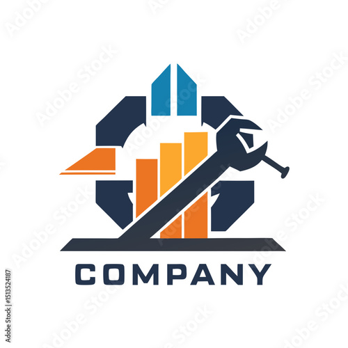 Home repair and construction business logo with wrench and chart