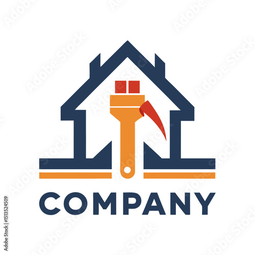 Home improvement business logo with house and paintbrush