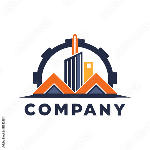 Modern building construction logo inside gear shape structure