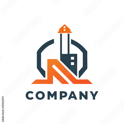 Modern building logo concept with orange and blue elements