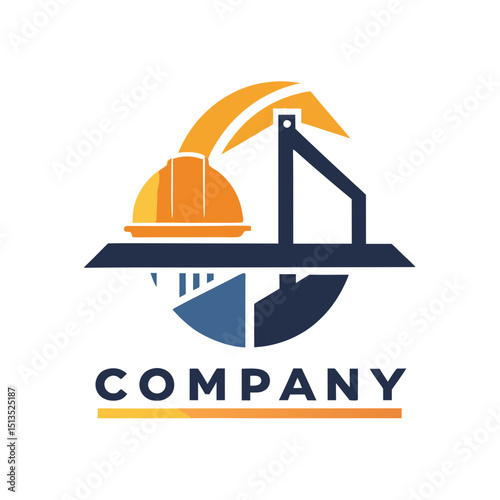 Modern construction logo featuring hard hat and crane