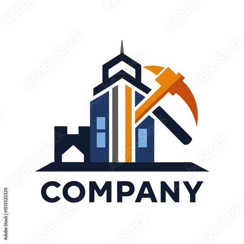 Building and Mining Logo Concept With Pickaxe Silhouette Vector