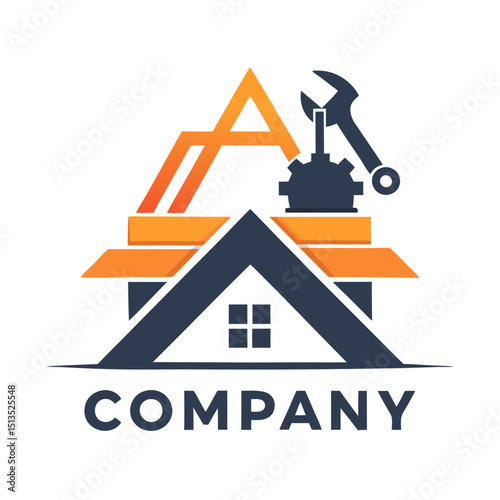 Modern Home Repair Logo Featuring Gear and Wrench Design