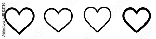 Minimalist black vector icons of four heart shapes representing love and affection suitable for various design projects