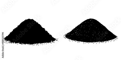 Black vector icon of piles of black powder displayed side by side on a white background for design and graphic use