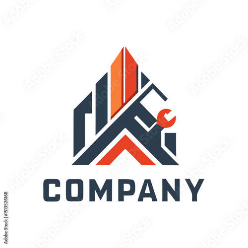 Abstract house construction and repair logo design with spanner