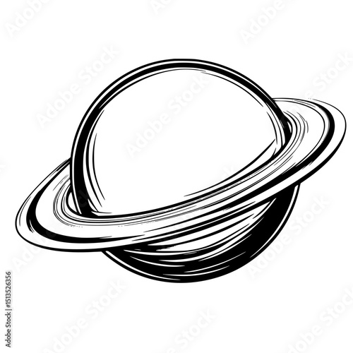 Black vector icon of a planet with rings representing a celestial body in space