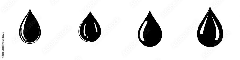 Fototapeta premium Various black vector icons of water droplets in different styles showcasing design versatility and simplicity