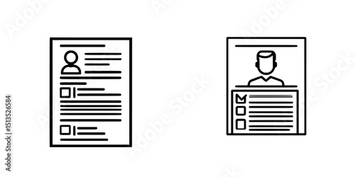 Minimalist black vector icons representing resumes and professional profiles designed for modern applications and career services