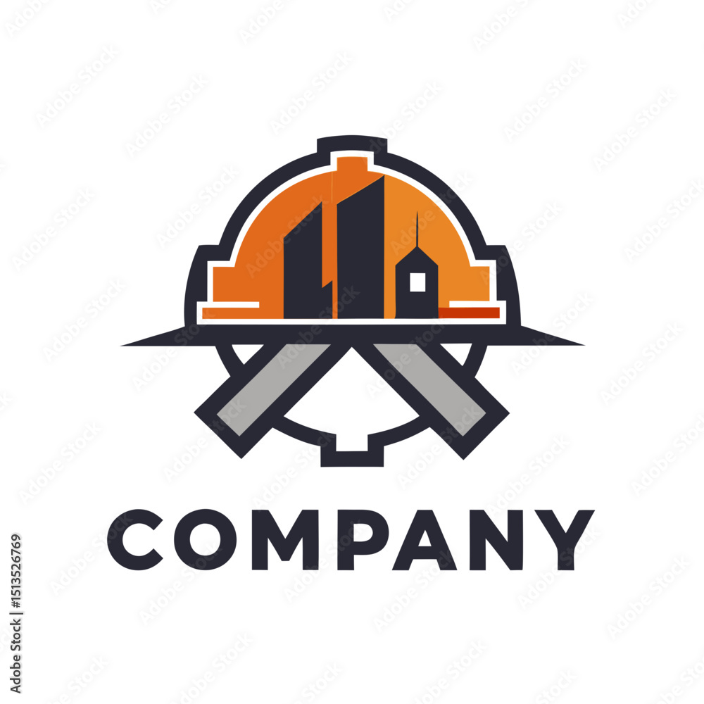 Naklejka premium Construction engineering company logo design with city skyline