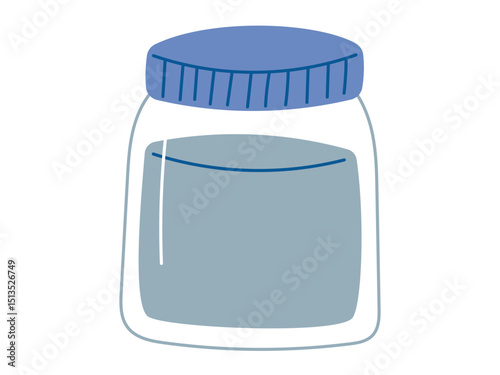 Vector flat isolated illustration of a small glass jar filled with blue gouache paint. Perfect for school, art class, creative projects, design tools, and colorful educational materials.