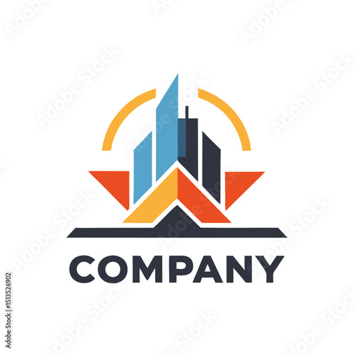Abstract city building logo in vibrant geometric shapes
