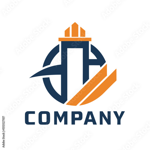 Abstract construction logo with circle and geometric shapes