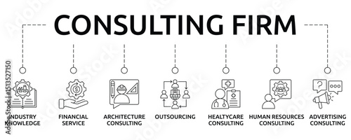 Consulting Firm Banner with icon and keywords