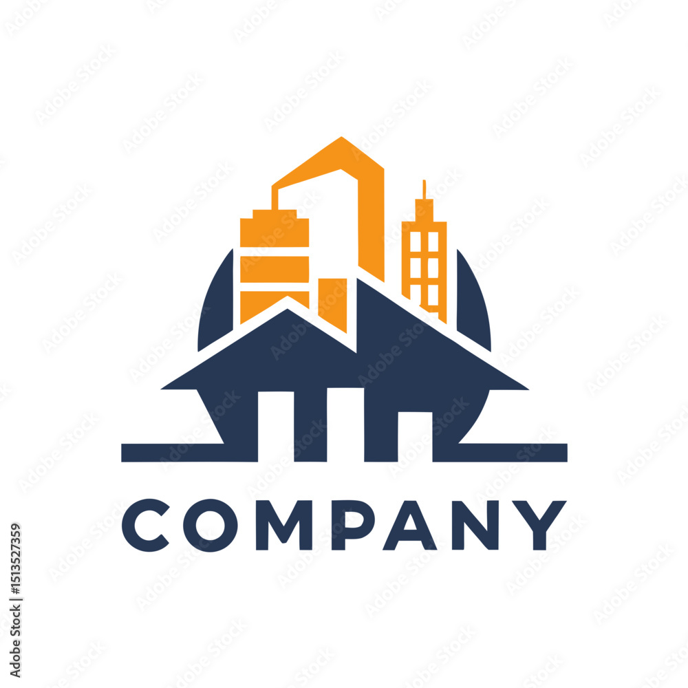 Obraz premium Real estate construction company logo with city skyline element