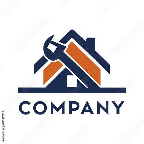 Home repair service logo with house and wrench icon