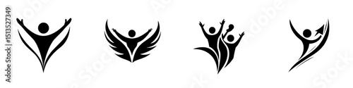 Vector icons representing human figures in dynamic poses conveying movement, success, and celebration