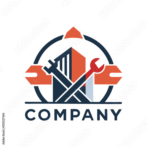 Abstract construction logo with building tools and modern style