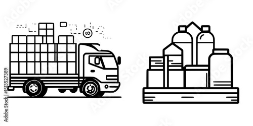 Delivery truck transporting various packaged goods on a busy urban route in daytime settings