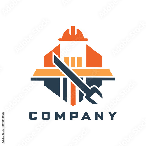 Industrial service logo featuring a helmet and wrench