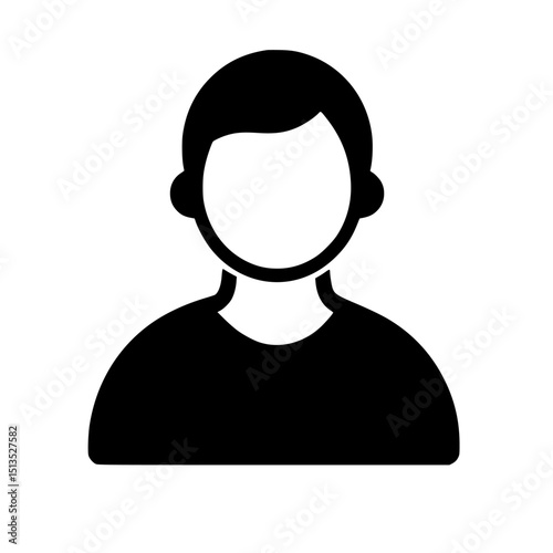 Black vector icon representing a person silhouette with a neutral expression and simple features for diverse applications