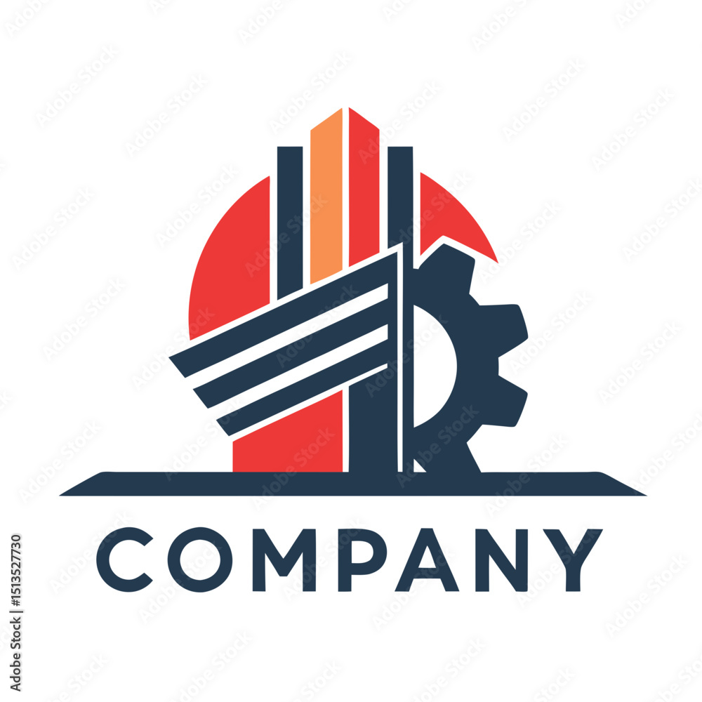 Obraz premium Modern industrial company logo with gear and building shapes