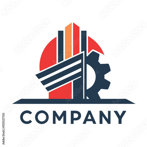 Modern industrial company logo with gear and building shapes