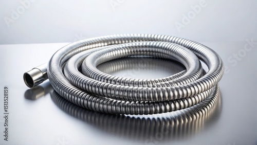 Flexible Stainless Steel Tubing A Close-Up View of a Coiled Metal Hose for Industrial or Household Applications