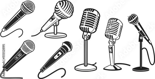 Microphone Icons set Karaoke mic. Podcast microphone. web and mobile icons. vector illustration