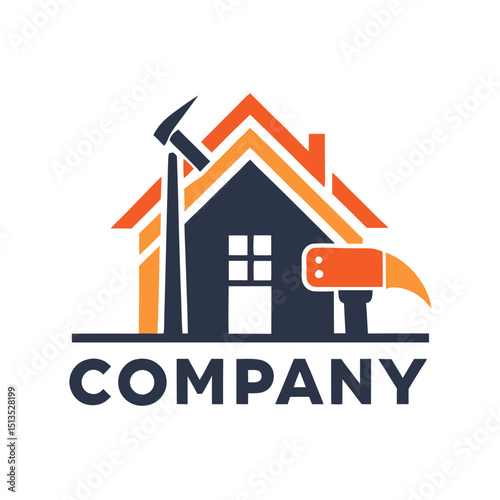 Home repair logo with hammer and building silhouette