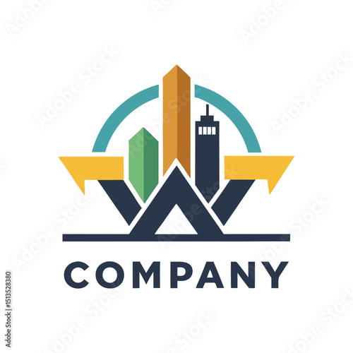 Modern geometric cityscape logo for financial or real estate firm
