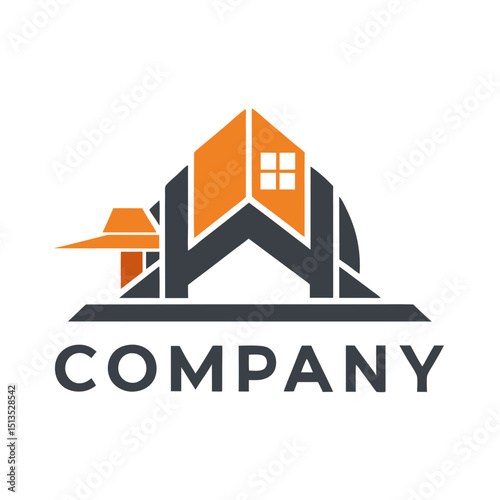 Modern building logo with orange accents for construction business