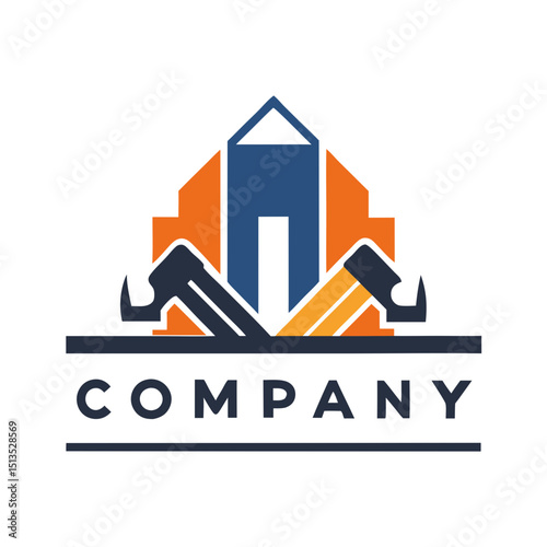 Construction company abstract logo with house and saw blades