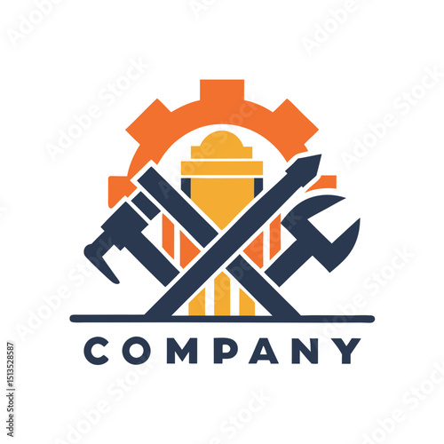 Abstract repair company logo with gear and tools