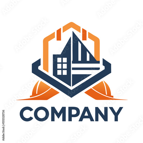 Construction company logo featuring building and hardhat design