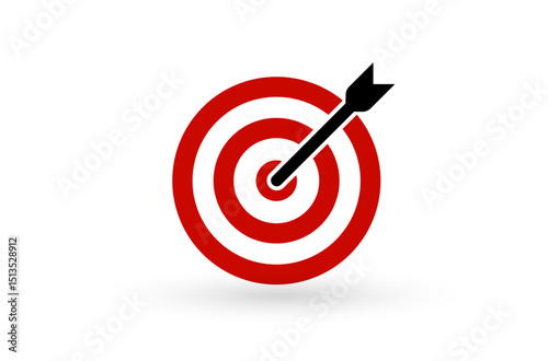 Arrow hitting red target symbolizes goal achievement, business focus, and strategic success. Ideal concept for marketing, planning, and winning ideas. Vector Illustration.