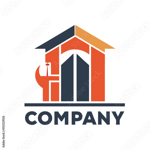 Construction Company Logo Design with House and Crane Elements