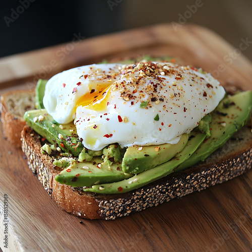 A Crunchy Avocado Toast with Poached Eggs and Chili