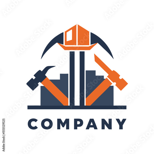 Construction company logo design with blue and orange accents
