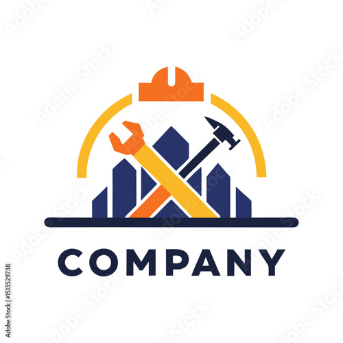Construction company logo with tools and building elements image