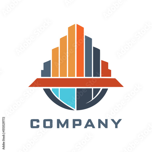 Abstract city skyline logo design in modern flat style