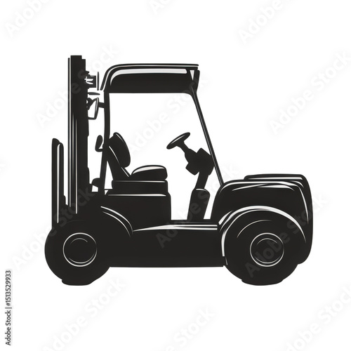 Silhouette illustration of a forklift truck, side view, in black color on isolate background