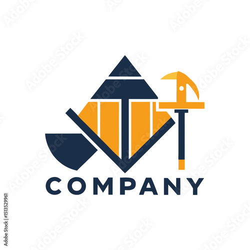 Modern geometric company logo design with pickaxe illustration