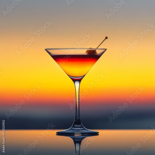 Cocktail Elegance against Sunset Glow a Fusion of Flavors and Golden Hour Serenity in Glassware
