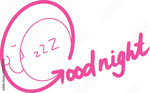  Good night sleeping moon pink line art.